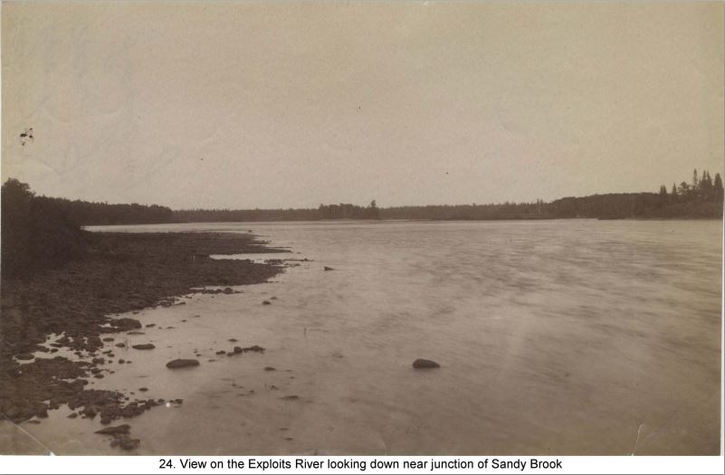 The Exploits River near Sandy Brook. hundreds of thousands of cords of wood would flow through here over the years. (Howley Collection)