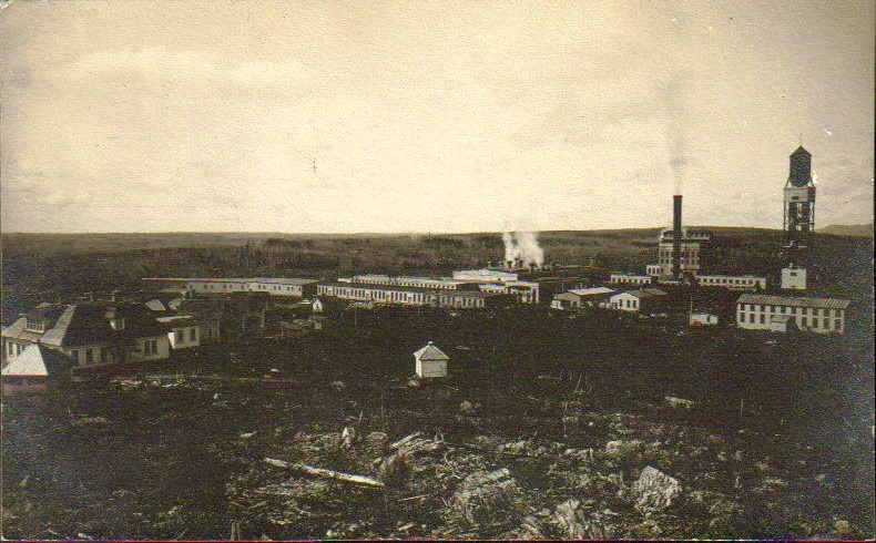 The A.N.D General Office located at far left was one of the first buildings to built at Grand Falls. It later became the Daily mail Library. 